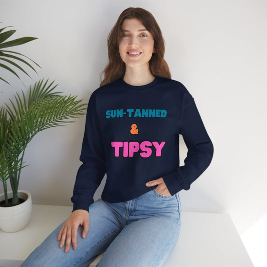 Sun-Tanned & Tipsy Sweatshirt - Summer Vibes, Unisex Pullover, Gift for Friends, Beachwear, Casual Style, Party Ready