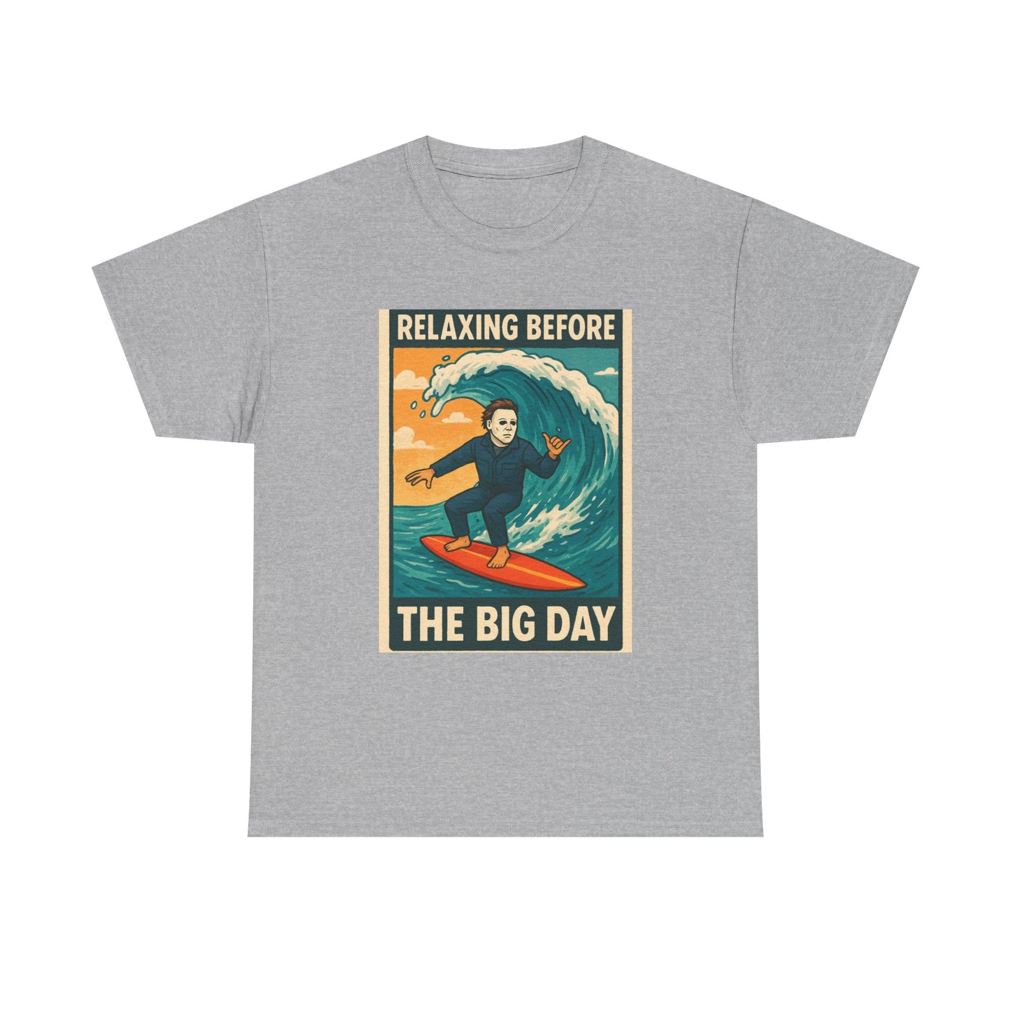 Halloween Michael Myers Surfing Tee, Horror Movie Funny Graphic Shirt, Unisex Beach Vacation Top, Scary Halloween Costume Apparel, Creepy