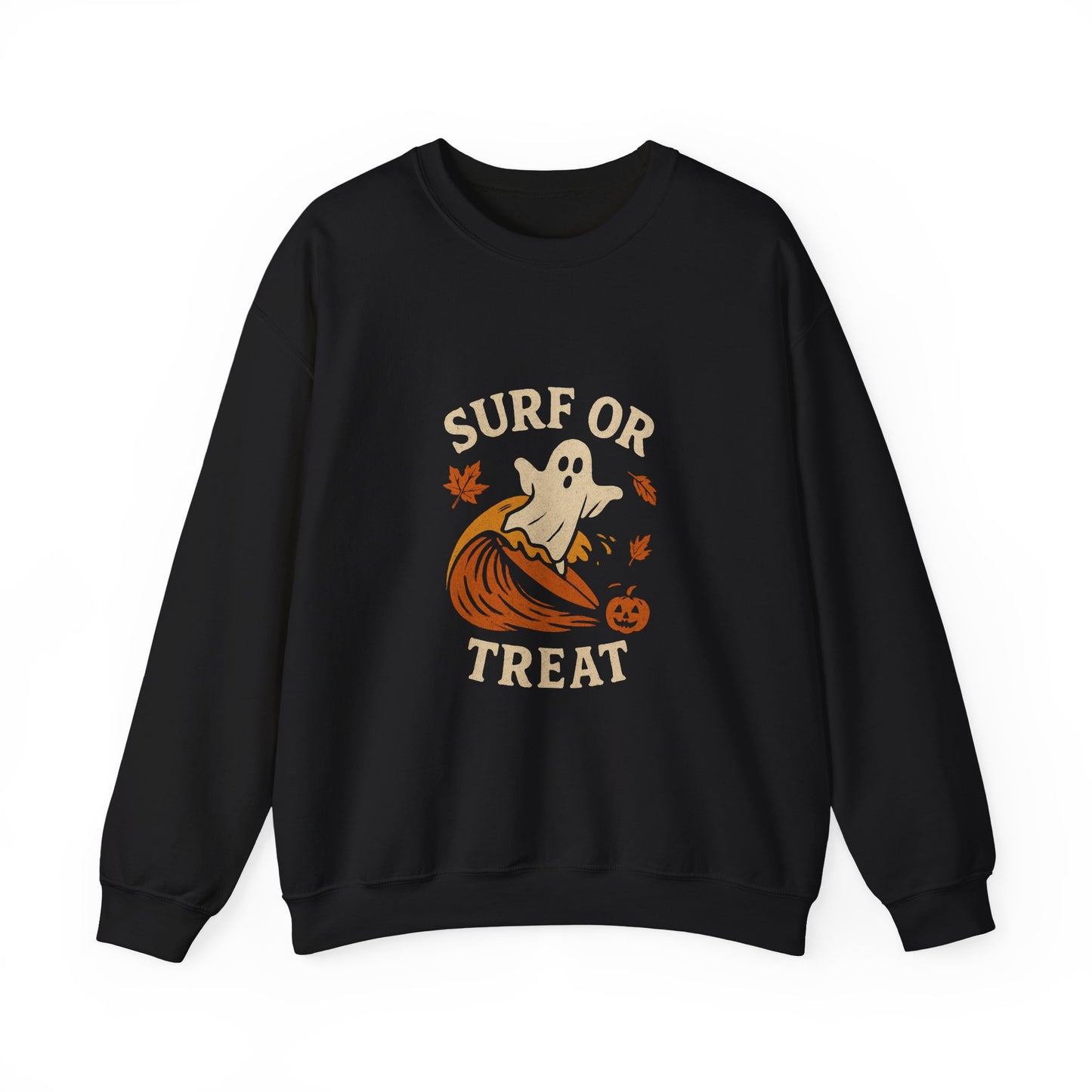 Halloween Ghost Surf Sweatshirt, Cozy Unisex Crewneck, Cute Fall Apparel, Trick or Treat Gift, Spooky Season Outfit