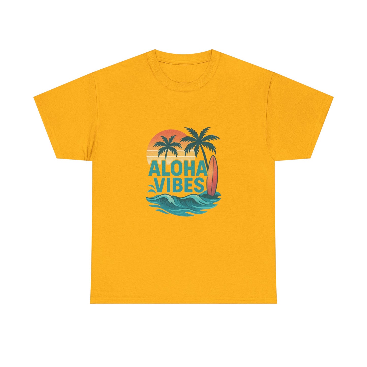 Aloha Vibes Unisex Heavy Cotton Tee, Beach Shirt, Summer T-Shirt, Vacation Apparel, Gift for Men and Women