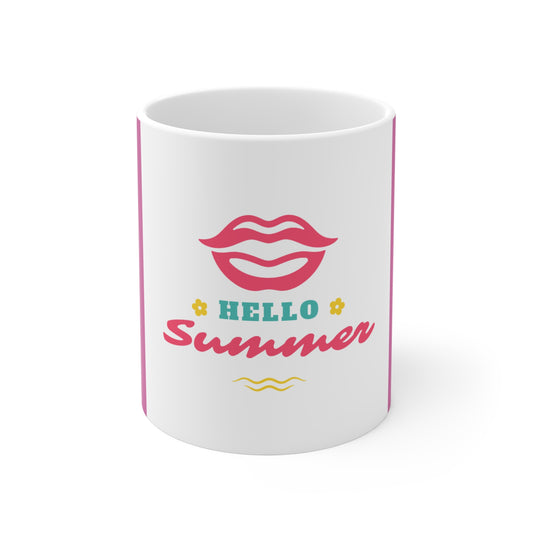 Hello Summer Mug, Fun Coffee Cup, Summer Vibes Drinkware, Gift for Beach Lovers, Cute Tea Cup, Holiday Party Mug