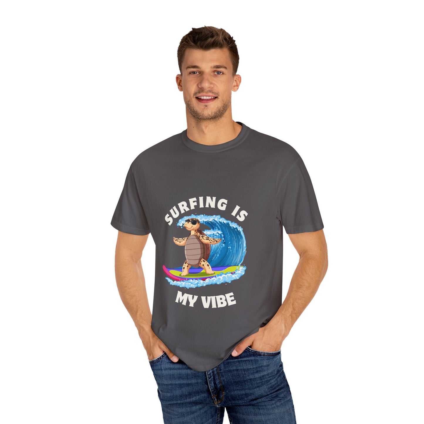 Surfing Vibe T-Shirt, Unisex Garment-Dyed Tee, Beach Apparel, Summer Fashion, Surf Lover Gift, Casual Wear