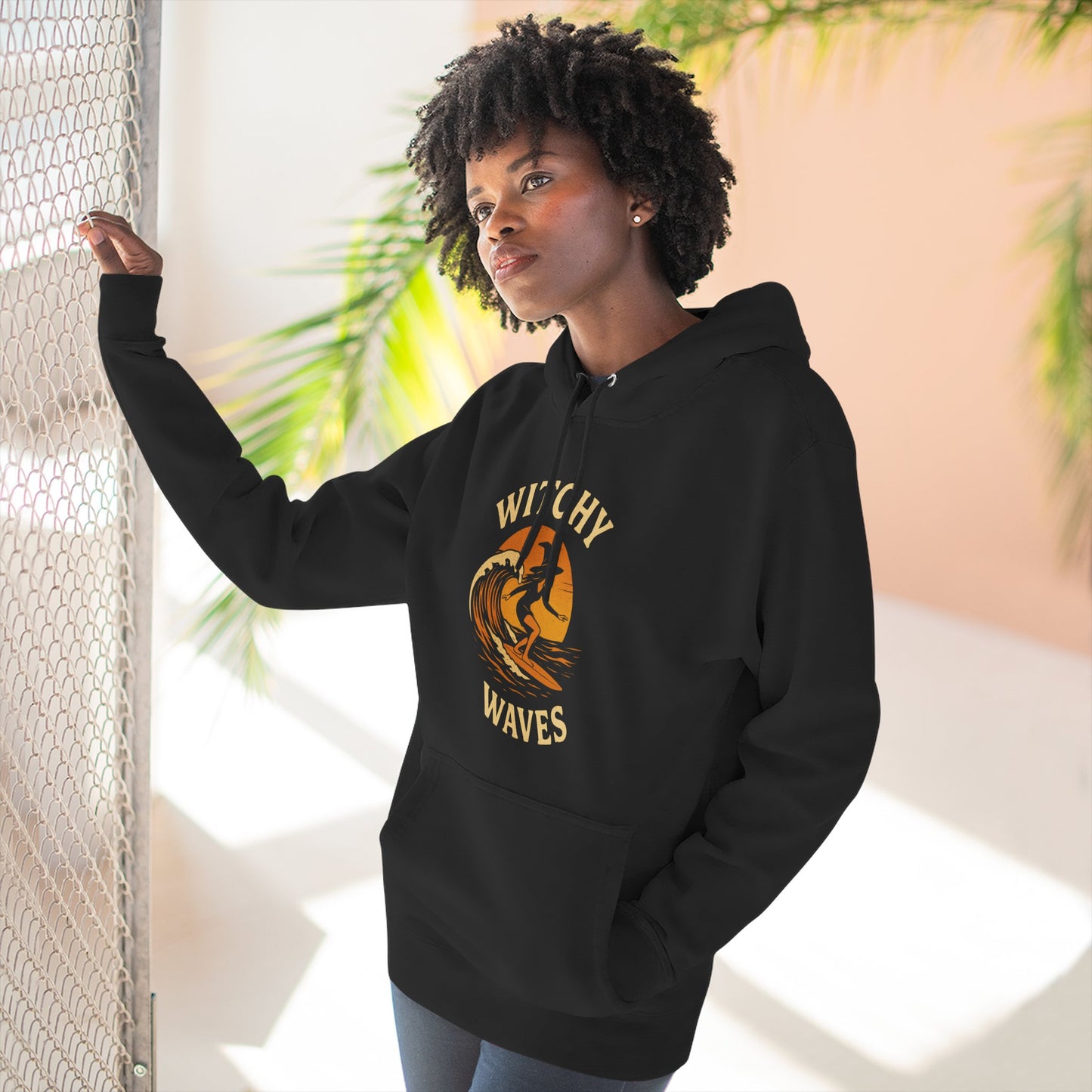 Witchy Waves Fleece Hoodie | Cozy Surfwear, Perfect for Beach Lovers, Gift for Surfers, Fall Fashion, Halloween Apparel