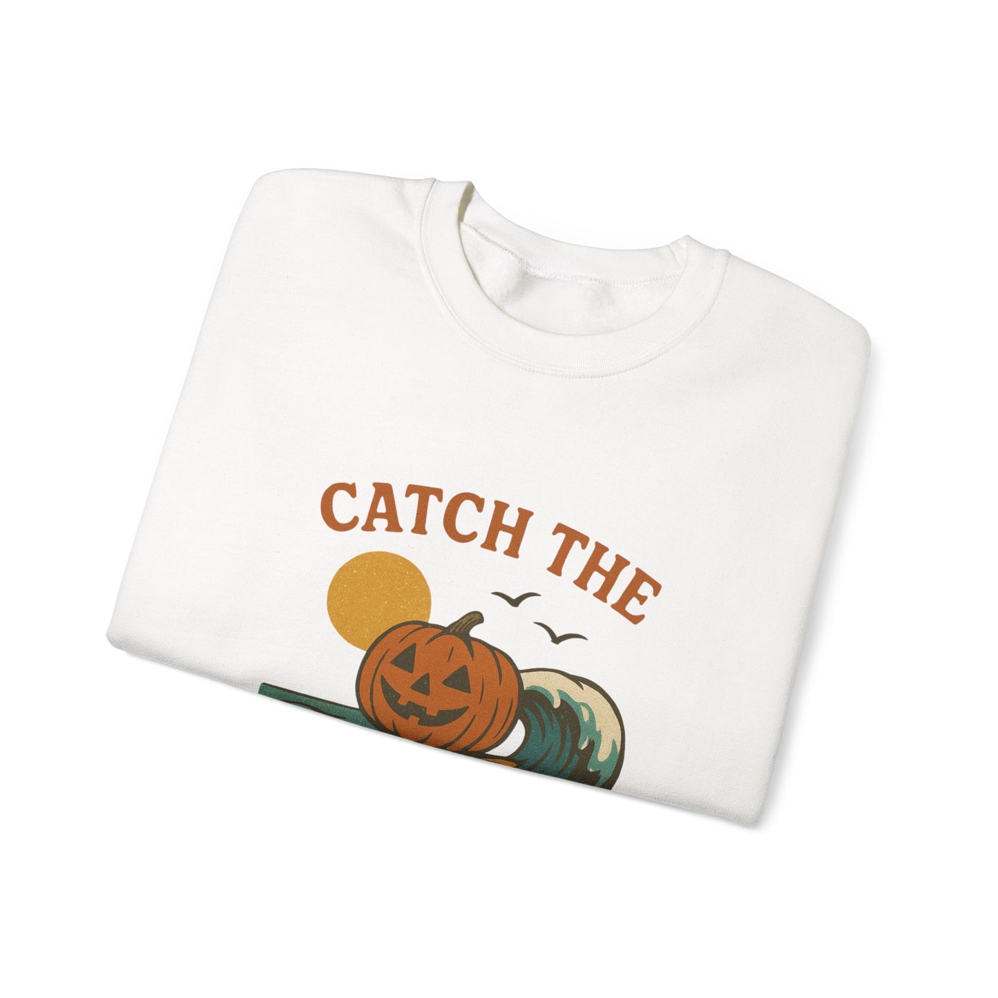 Catch the Pumpkin Waves Crewneck Sweatshirt | Cozy Fall Hoodie for Halloween, Gift for Pumpkin Lovers, Autumn Fashion, Casual Wear