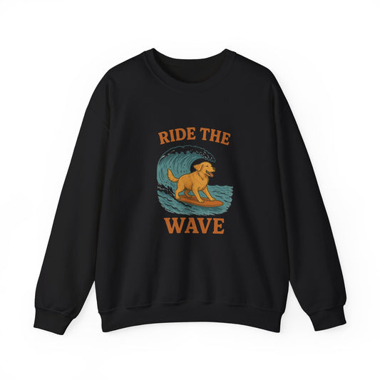 Ride the Wave Dog Sweatshirt, Unisex Crewneck, Pet Lover Gift, Coastal Vibes Apparel, Casual Beachwear, Dog Owner Gift