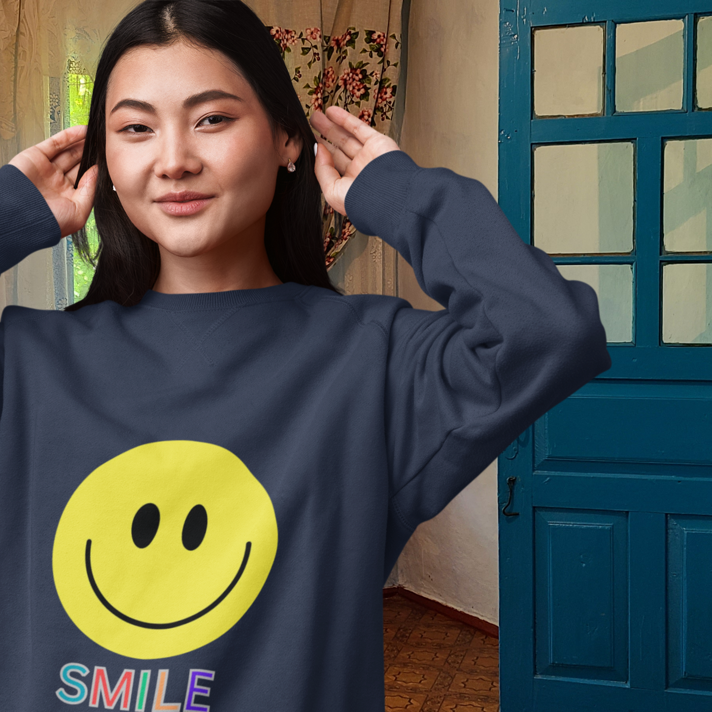 Smile Graphic Crewneck Sweatshirt, Unisex Smile Sweater, Cozy Gift for Him/Her, Cute Loungewear, Positive Vibes Apparel