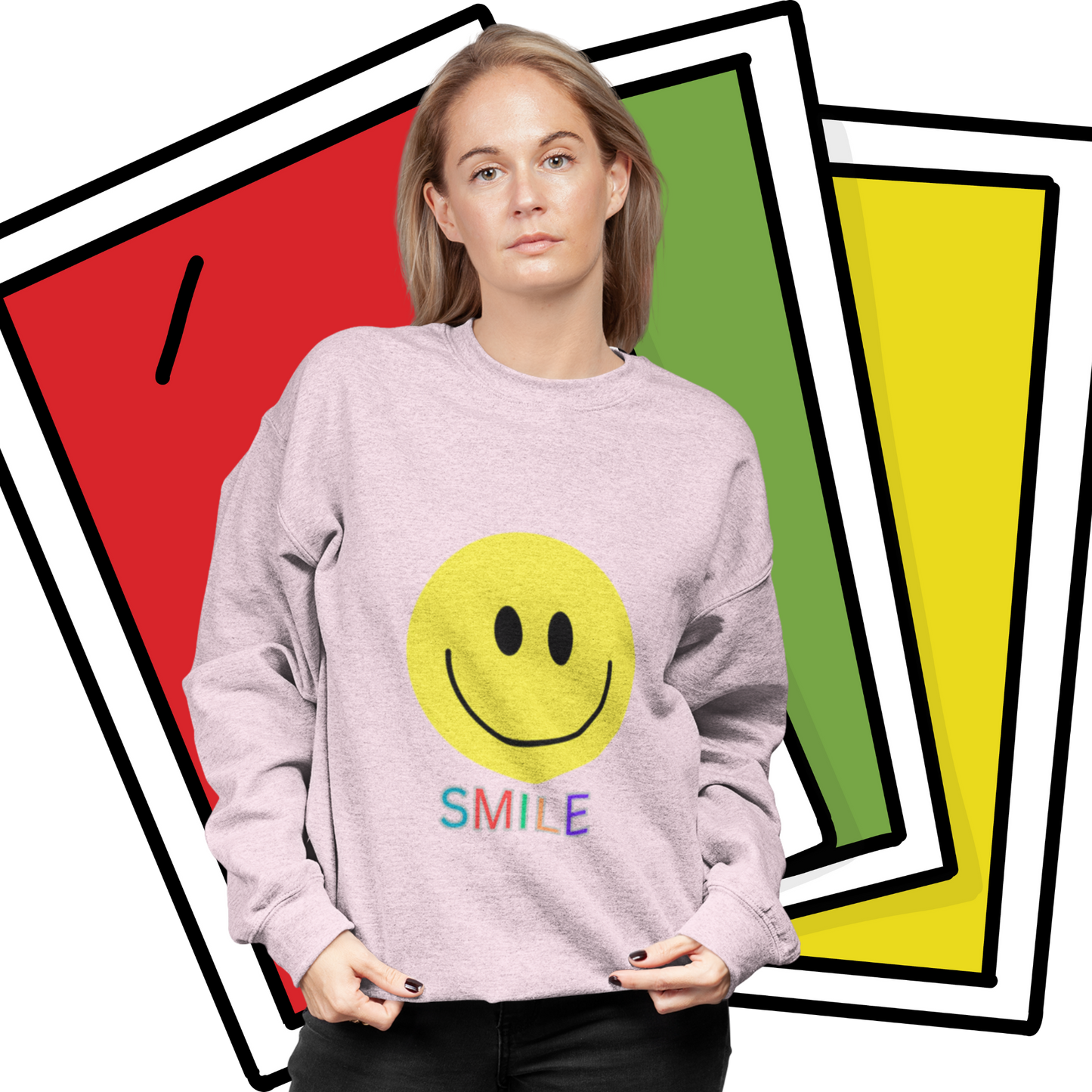 Smile Graphic Crewneck Sweatshirt, Unisex Smile Sweater, Cozy Gift for Him/Her, Cute Loungewear, Positive Vibes Apparel